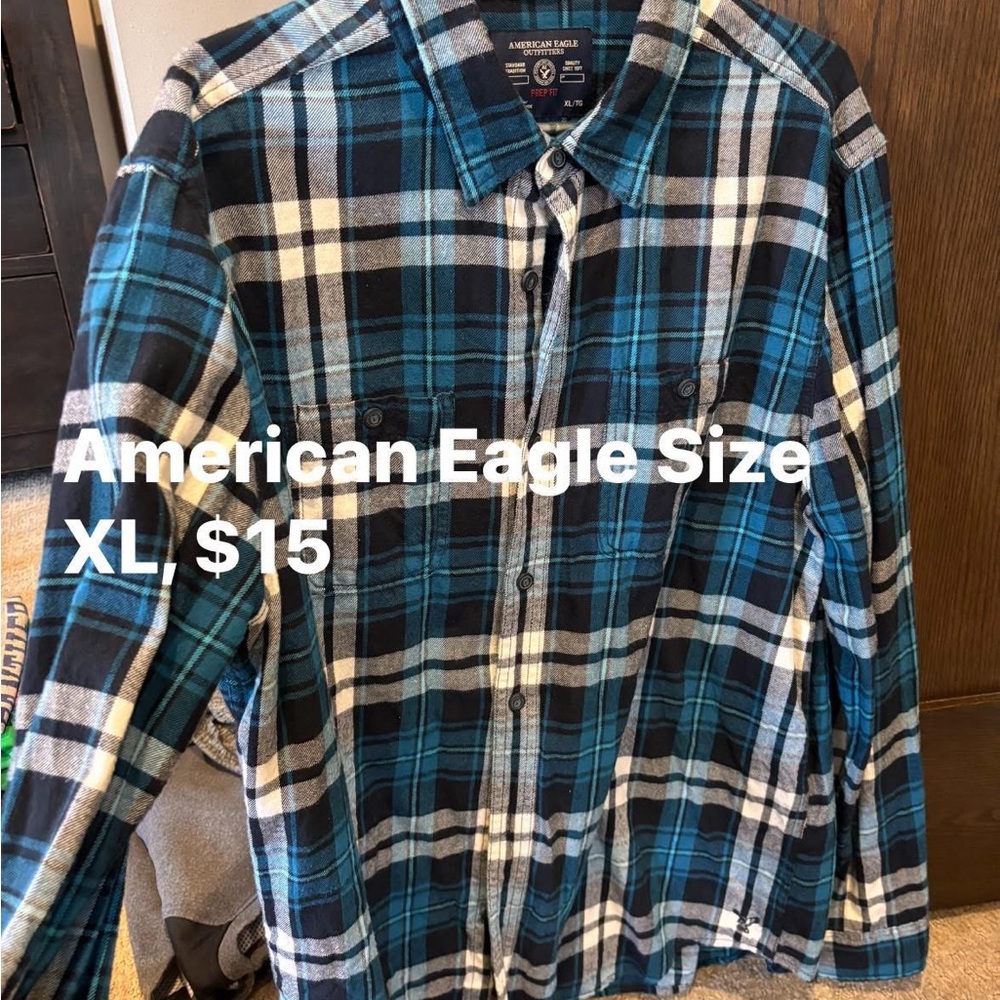 American Eagle Outfitters Blue Plaid Men's Shirt